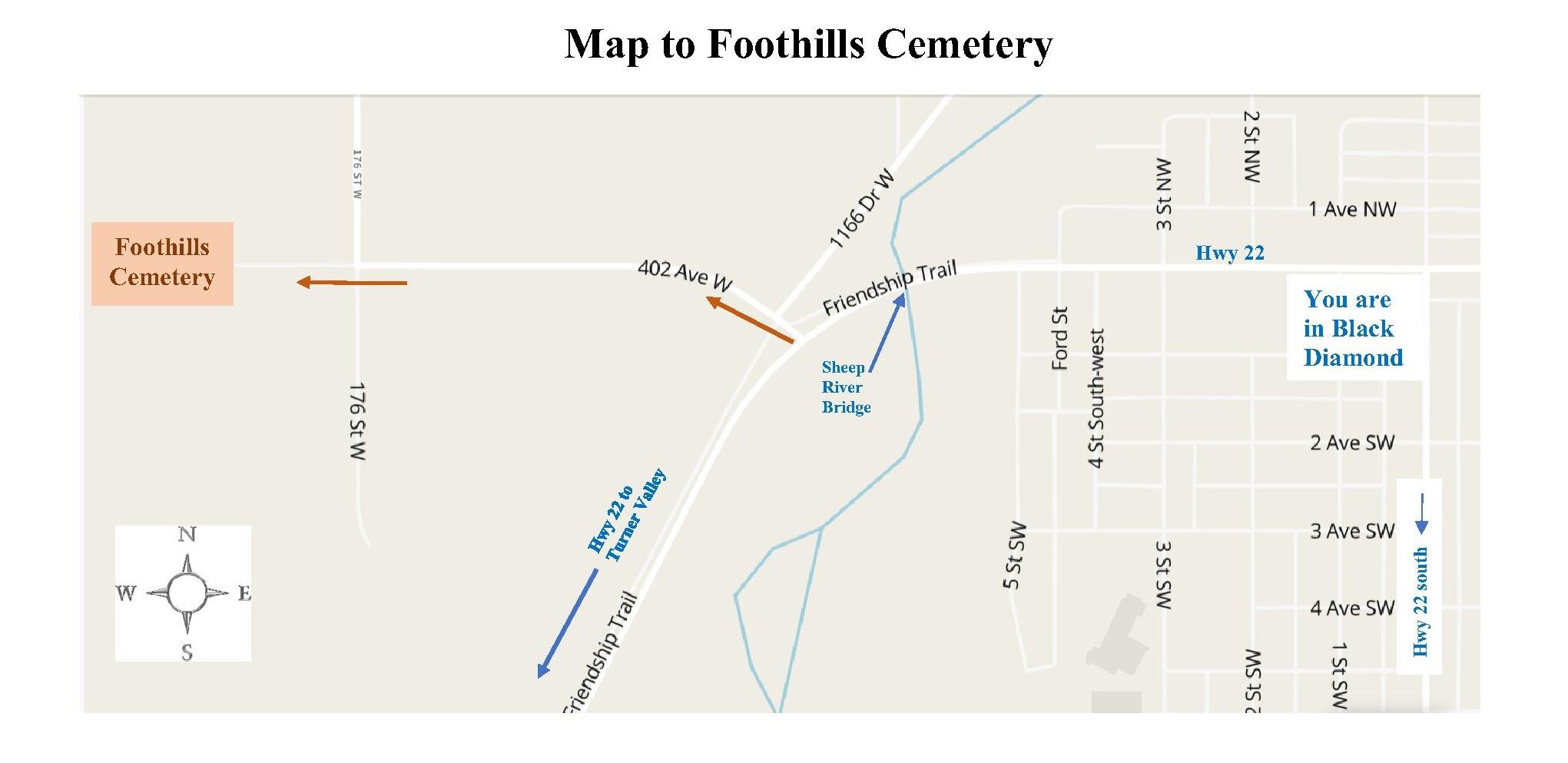 Map to Foothills Cemetery